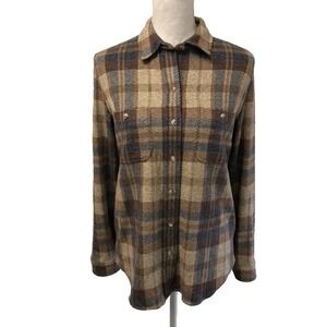 Faherty Flannel Button Up Blouse Top Womens Small Brown Plaid Cabin Cottagecore